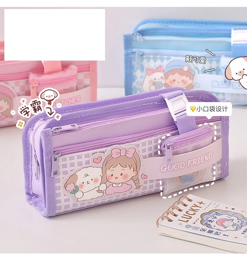 Double Sided Pen Bag Pencil Case Special Macaron Color Dual Canvas Pocket Storage Bag Pouch Stationery School Travel Girl Gift