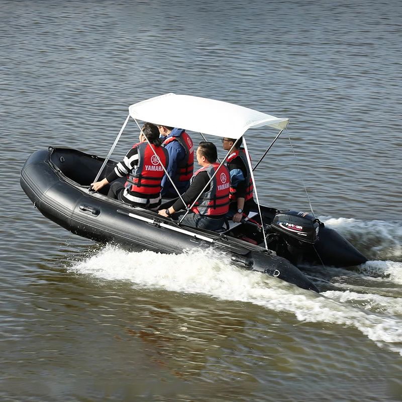 High Speed Boat 4.3m 8 People Inflatable Fishing Boat For Outboard Engine Rescue ship Rowing Boat Aluminum Bottom All-inclusive