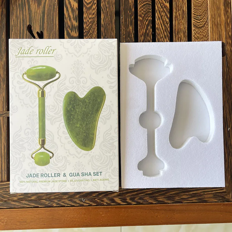 Muscle Relaxing Slimming Gift Facial Tools Face Massager Gua Sha Set Jade Roller For Skin Care Routine And Puffiness