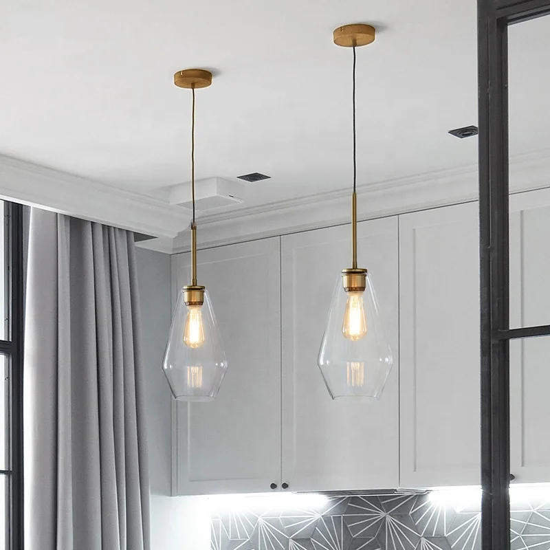 Nordic modern minimalist cafe creative bar counter living room dining room electroplating champagne gold glass pendant light