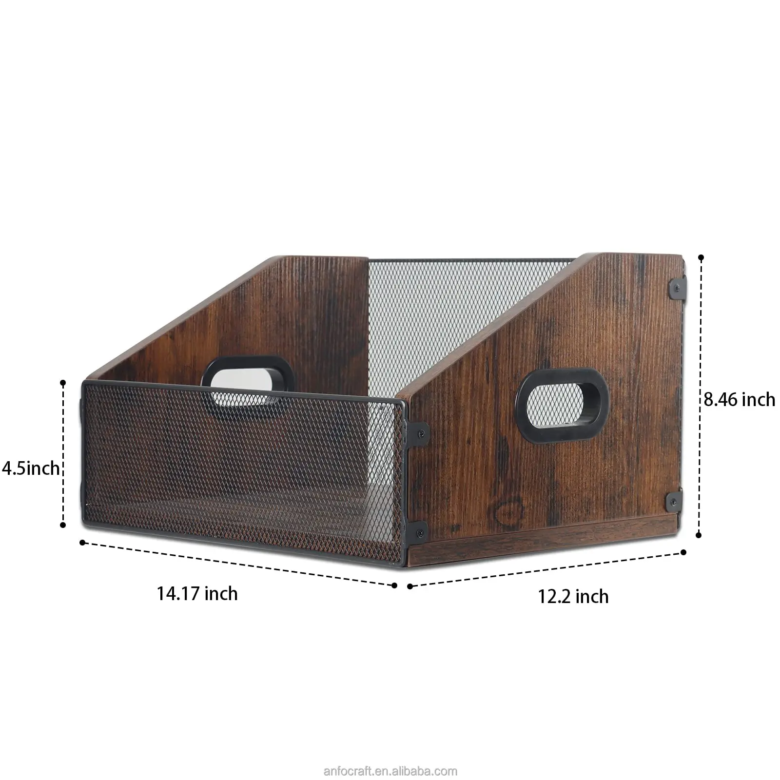 Rustic Brown Vinyl Record Storage Crate Wood Metal Desktop Organizer Box Handle Album Books Files Pens Kitchen Bathroom Wardrobe