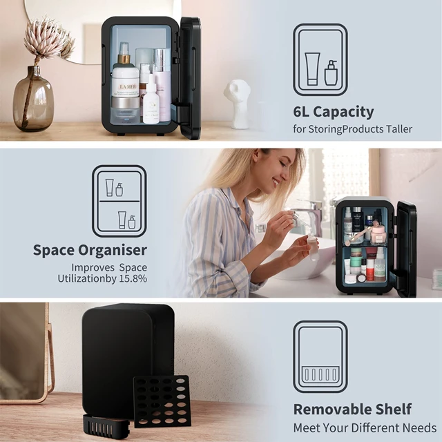 CE GS ETL  6L Portable desktop  Mini Cosmetics Skincare Fridge with Makeup Black Mini Fridge