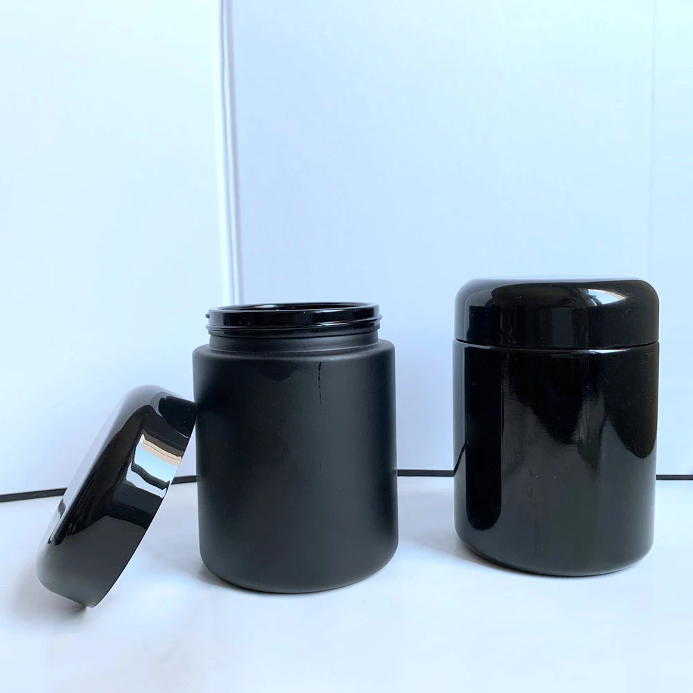 In Stock 250g UV Black Dark Violet Stash Jar Smell Proof Storage Glass for Herb