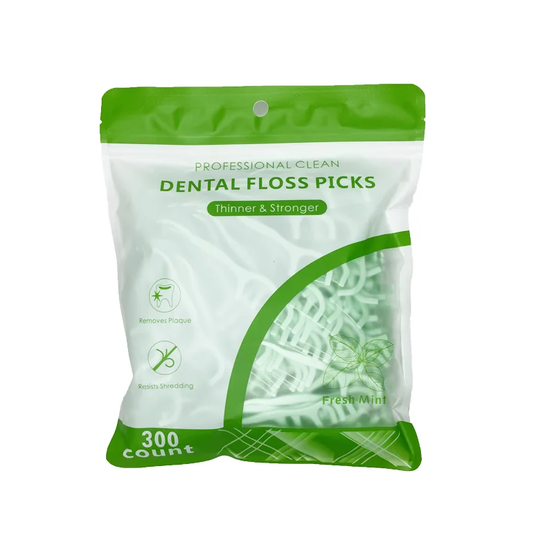 300 Piece Plastic Bag Dental Flosser Toothpick Adult Floss Picks for Oral Hygiene Mint Dental Floss