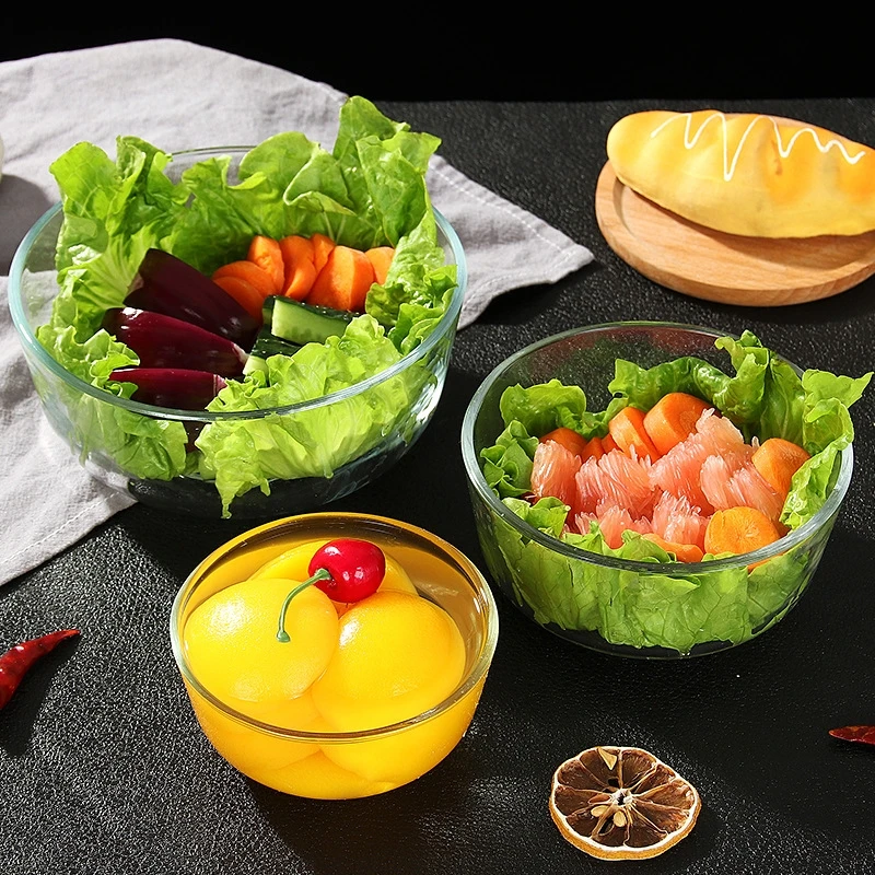 Thickened Glass Fruit Salad Bowl Soup Gift Instant Noodle Oatmeal Bowl Round Tableware Heat-resistant Large Bowl