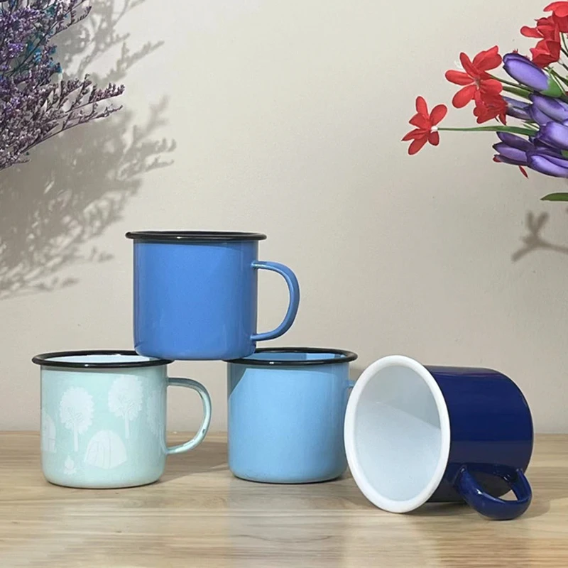 supplier blank colour black Metal Customized logo design reusable unbreakable travel enamel Coffee mug for Sublimation Printing