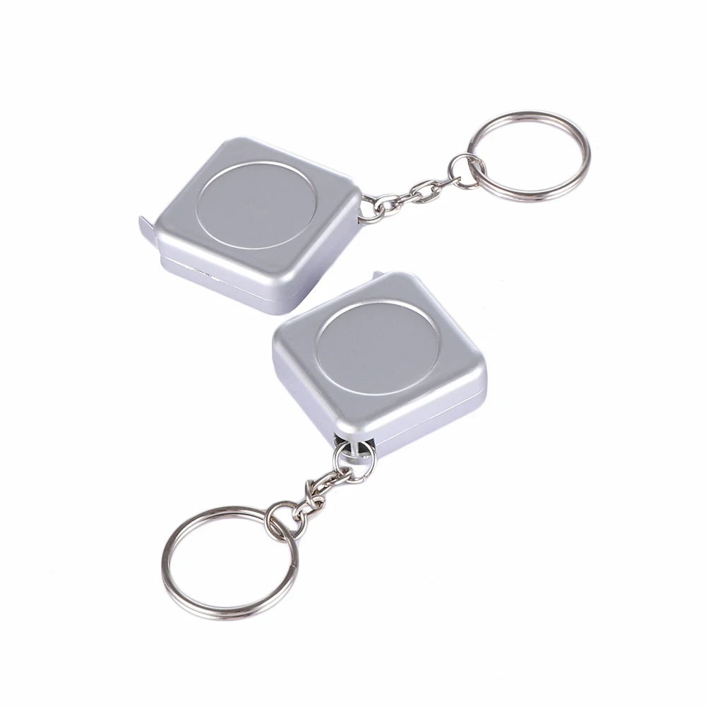 Promotional Gifts Small Silver 1m Square Shape Steel Tape Measure With Key Ring