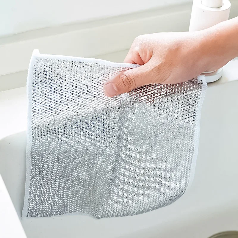 Kitchen Powerful Cleaning Silver Wire Dishwashing Rags Metal Wire Dishcloth Cleaning Cloth