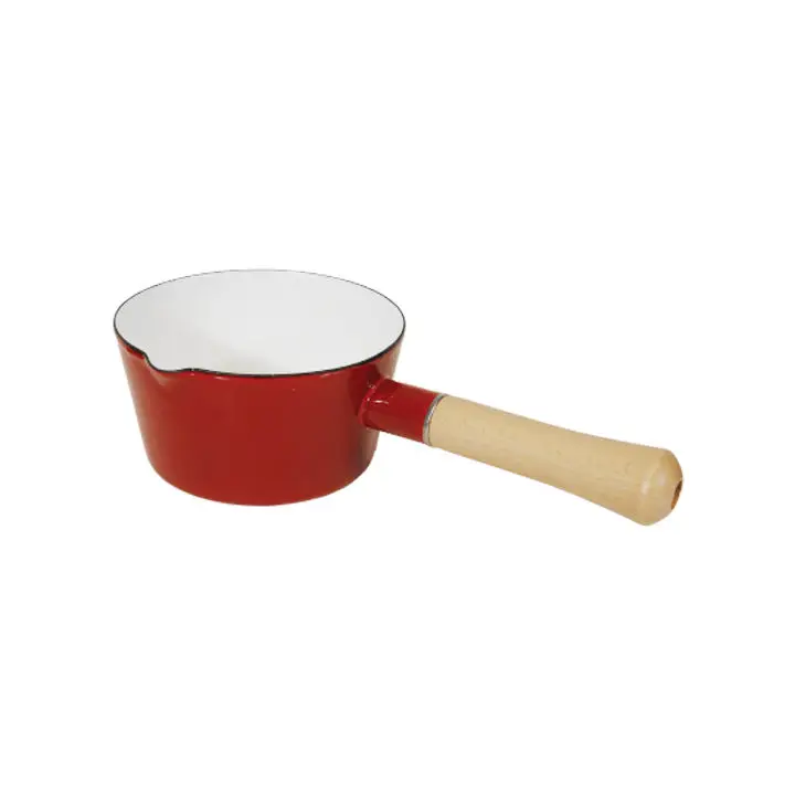 Custom even heat conduction easy to cook and clean enamel milk pan nonstick milk pot with pour spouts