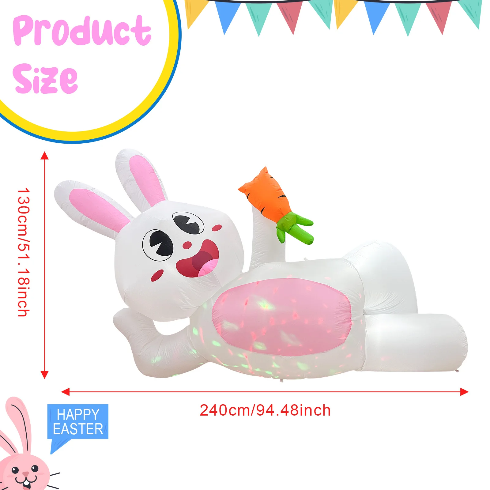 Ourwarm 8FT Easter Inflatable Lying Light Bunny Party Outdoor Decoration