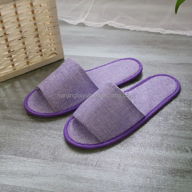 Custom cheap plain linen EVA half pack disposable beauty salon home stay hotel slippers