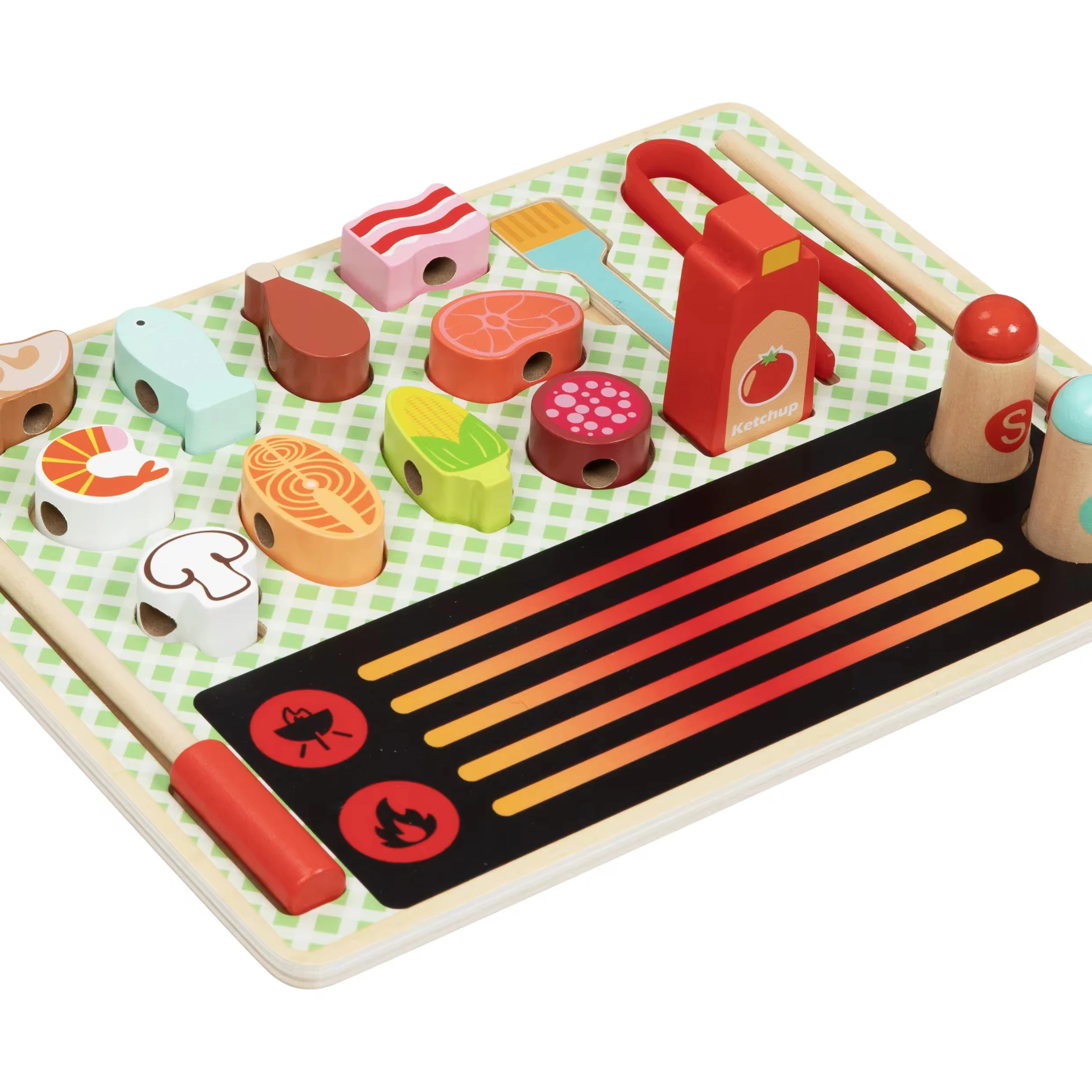 RTS 2024 New Wooden Kitchen Play Set Toy for Children Kitchen Toys Set Wooden Stove toy BBQ Set E-commerce Customization