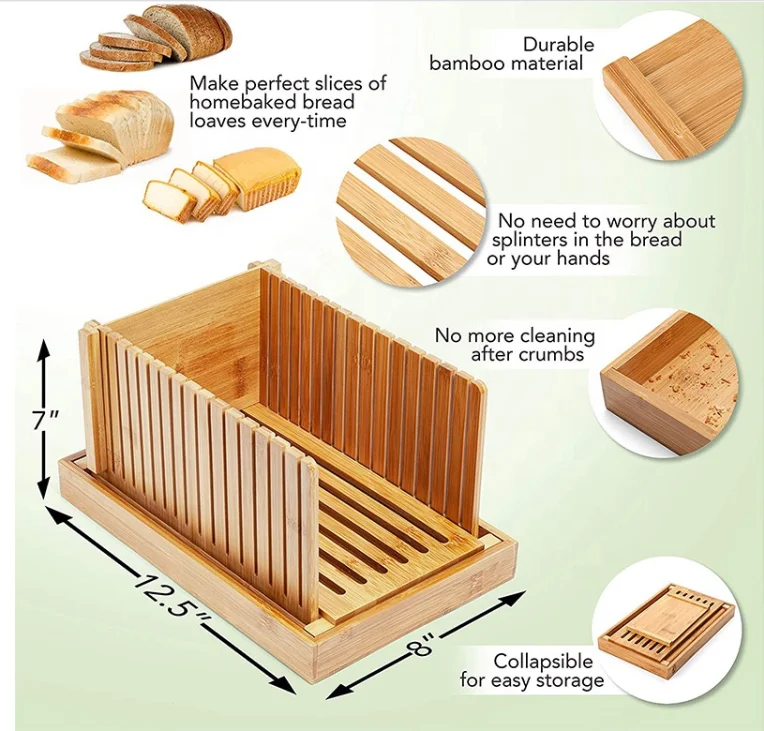 Custom Bamboo Bread Slicer Crumb Tray Bread Cutting Board Bread Slicing Guide For Wholesale