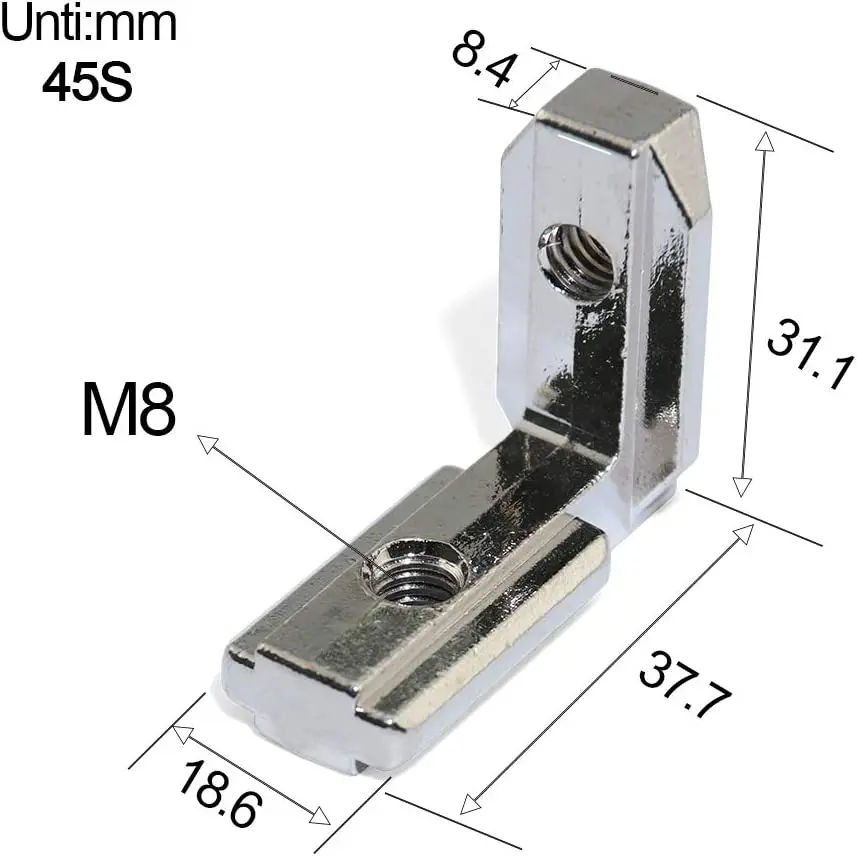 T Slot L Shape Interior Inside Corner Joint Bracket for European Standard Aluminum Extrusion Profile 4545 Series Slot 10mm