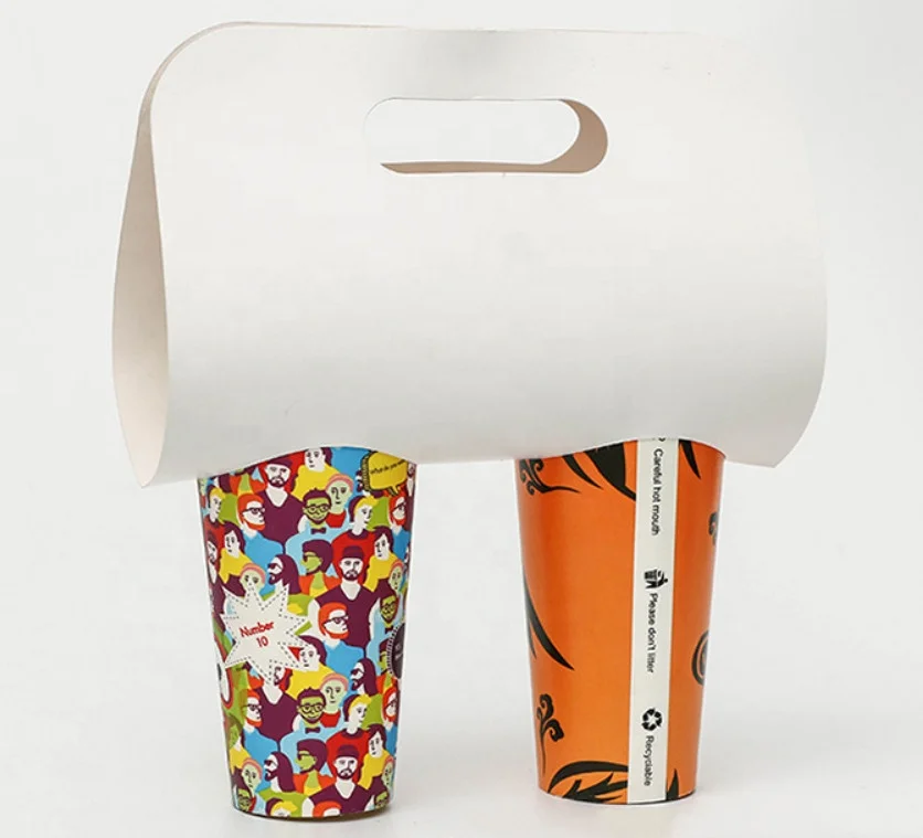 2 Cup Carrier Kraft Paper Cup Carrier Tray Take away Boba Tea Coffee Packaging Cup Carrier Paper Holder  Disposable