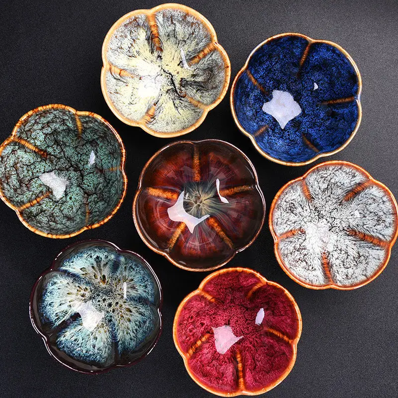 Variable Glaze Ceramic Tea Cups Leaf Handmade Porcelain Cup Chinese Restaurant Gradient Color Gift Mug Tea Mug Kiln Change Cup