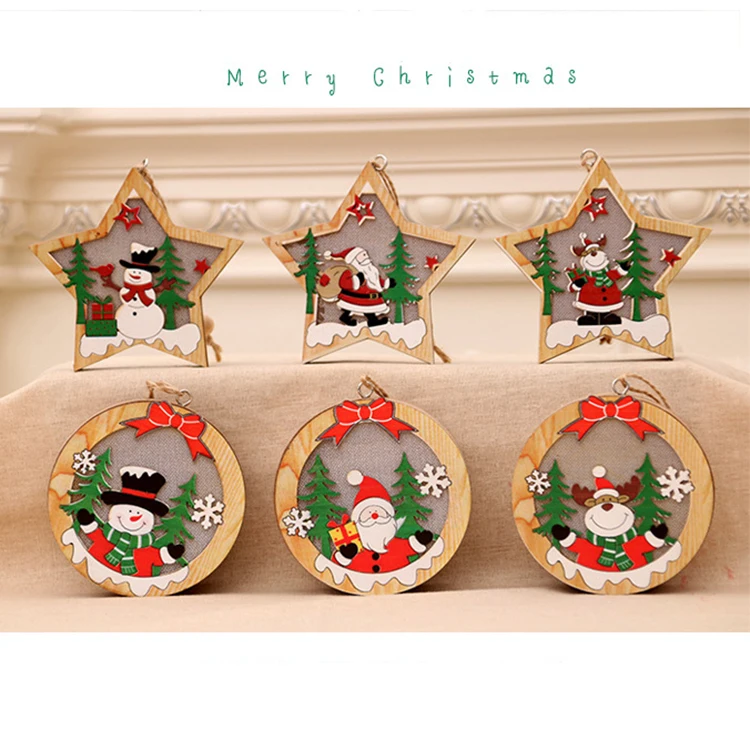
Wholesale wood crafts lights christmas tree ornaments 