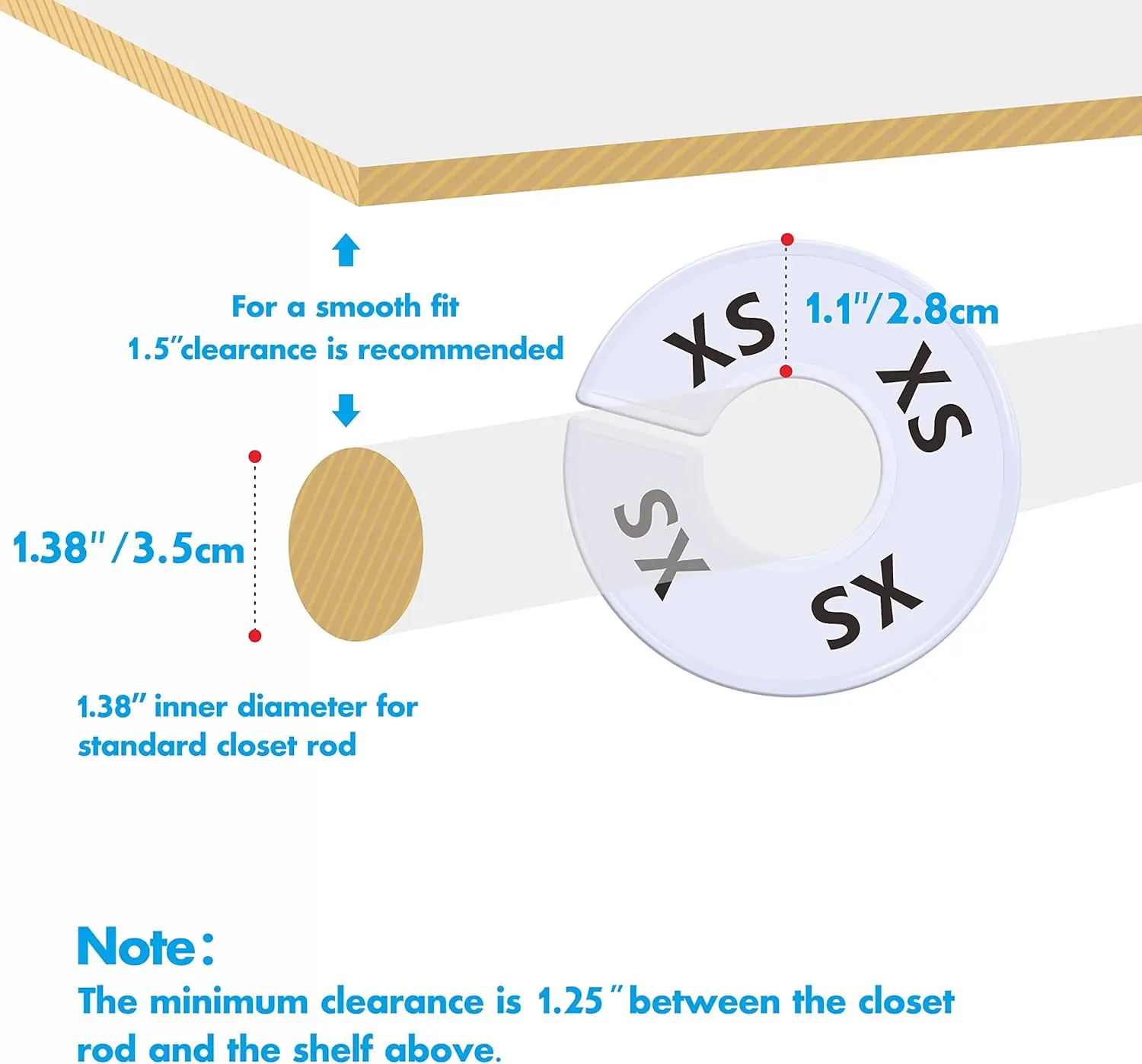 Vantasii 40 Pack Round White Plastic Clothing Size Closet Rack Dividers Hangers, Preprinted in 8 Sizes XXS, XS, S, M, L, XL, XXL
