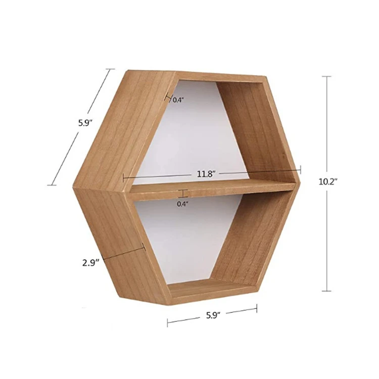 
2 Tiers hanging Christmas decorative display holder wall mounted hexagonal floating shelves 