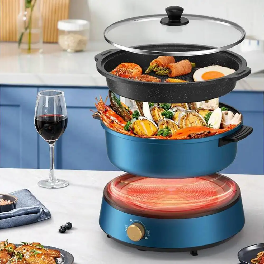 Meishengfa OEM 1350W 4L Multifunctional electric hot pot grill