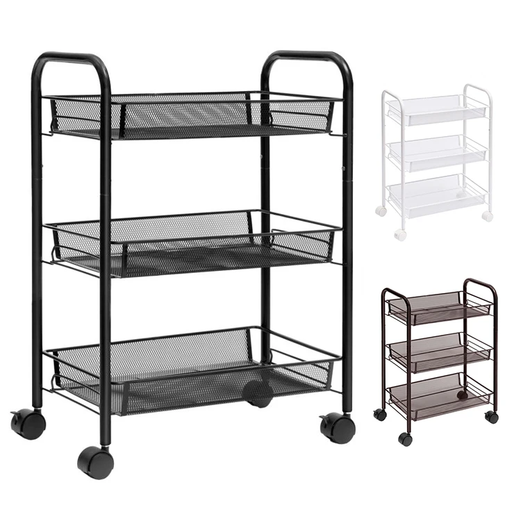 Wholesale Fruit and Vegetable Trolley 3 Tier Vegetable Basket Stand on Wheels Storage Rack for Kitchen