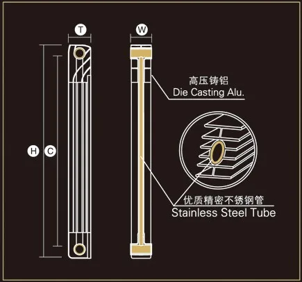 room water heating system flat stainless bimetallic radiator 1800mm