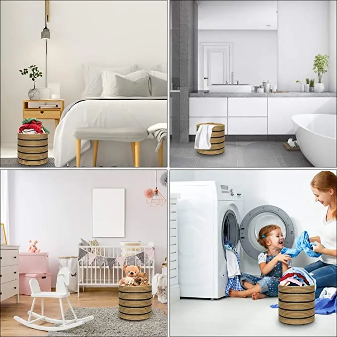 QJMAX Home Decoration Cotton Rope Basket Nursery Organizer With Hidden Handle