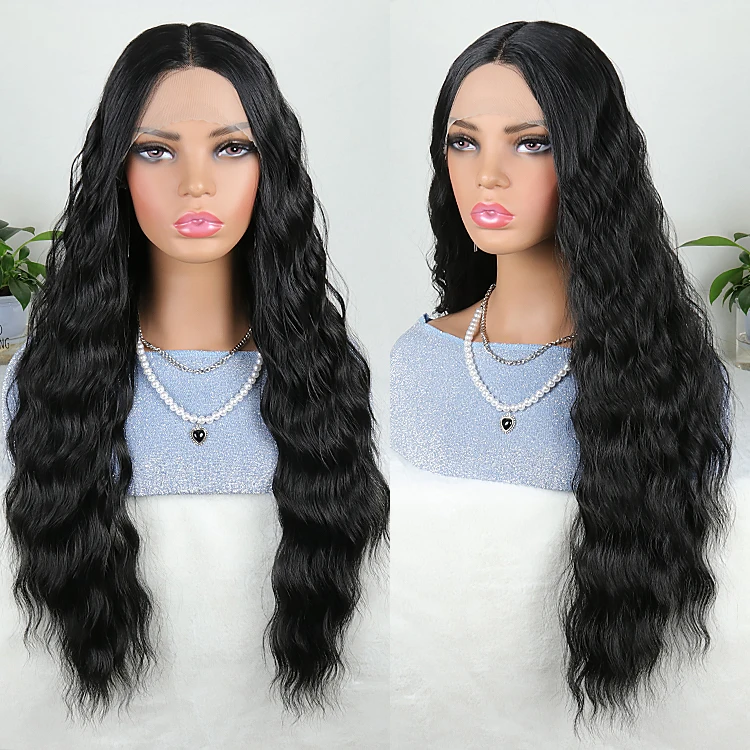 Wholesale Cheap High Heat Resistant Futura Fiber Deep Wave Synthetic Wig With Frontal Premium Luxury Synthetic Lace Front Wig