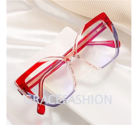 2024 New TR90 Ladies Anti Blue Light Glasses Optical Frame Cat Eye Square Large Frame Eye Protection Splicing Color Eyeglasses