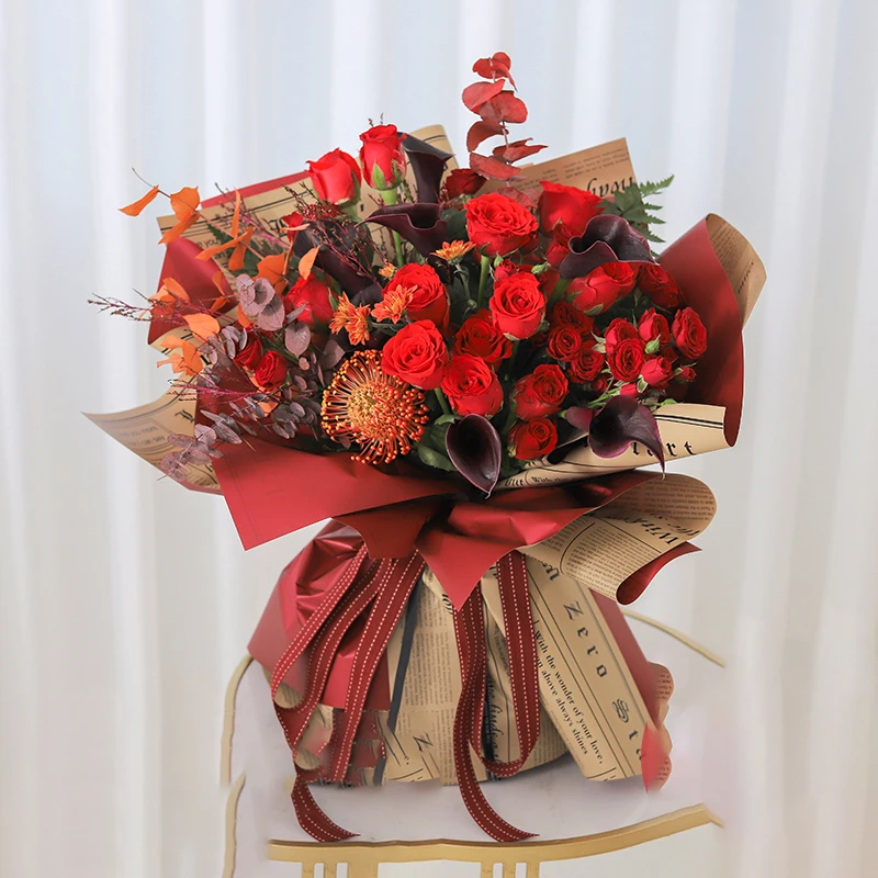 Newly style flower Kraft paper wrapping letter printed biodegradable wrapping paper for flower