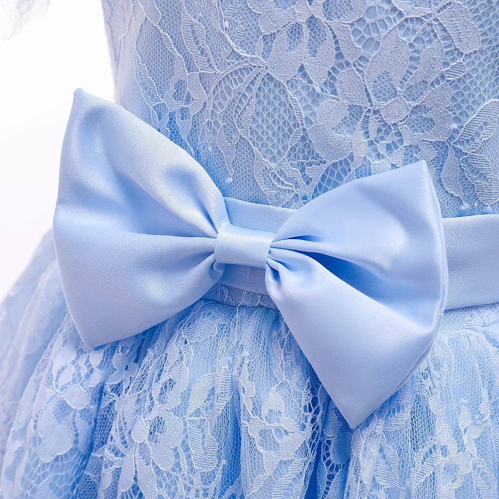 High quality long little girl gowns pageant short sleeve lace 13 year old girls dress light blue cheap modern frock designs