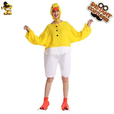 Adult Funny Chick Onesie Cosplay Polyester Suit Stage Hats and Foot Covers Halloween Performance Costumes