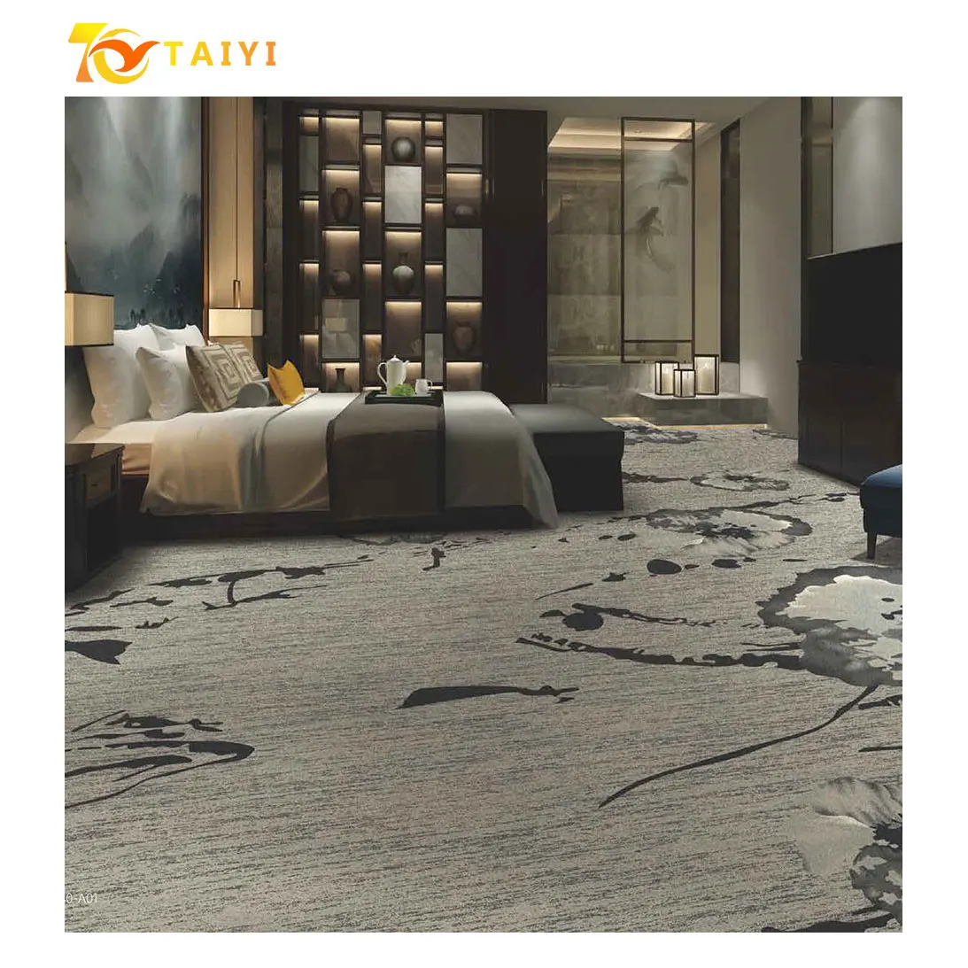 Wholesale high quality large area covered with printed flame retardant carpet commercial hotel black nylon printed carpet cinema