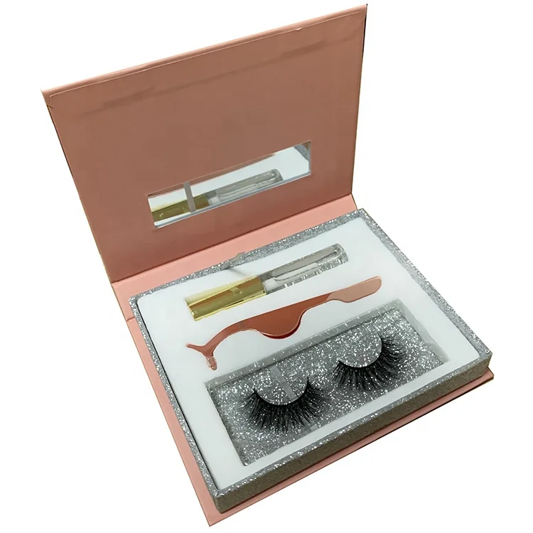 Private Label 25mm Faux mink Fur strip eyelash 1 pair eyelash packaging with tweezers glue