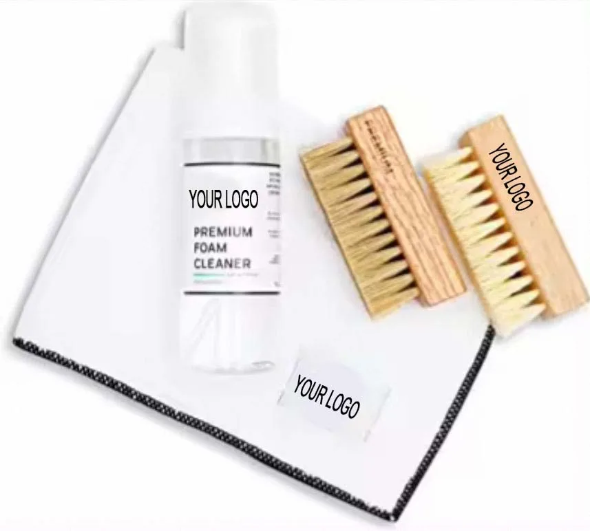 Sneaker foam Cleaner with 2 brushes + 1 microfibre cloth white shoe suede cleaner shoe cleaning set