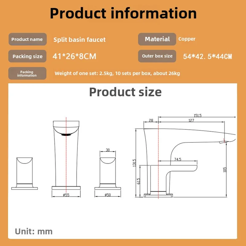 European Style Basin Bathroom Faucet Set Modern Black Separates Wine Shop Hotel Personalized Processing Three-Hole Configuration