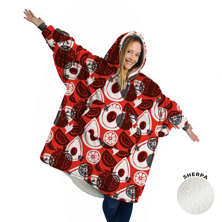 
Yutong Avocado And Tomato Pattern Blanket With Sleeves Women Oversized Hoodie Fleece Warm Hoodies Giant TV Blanket Hoody Robe 