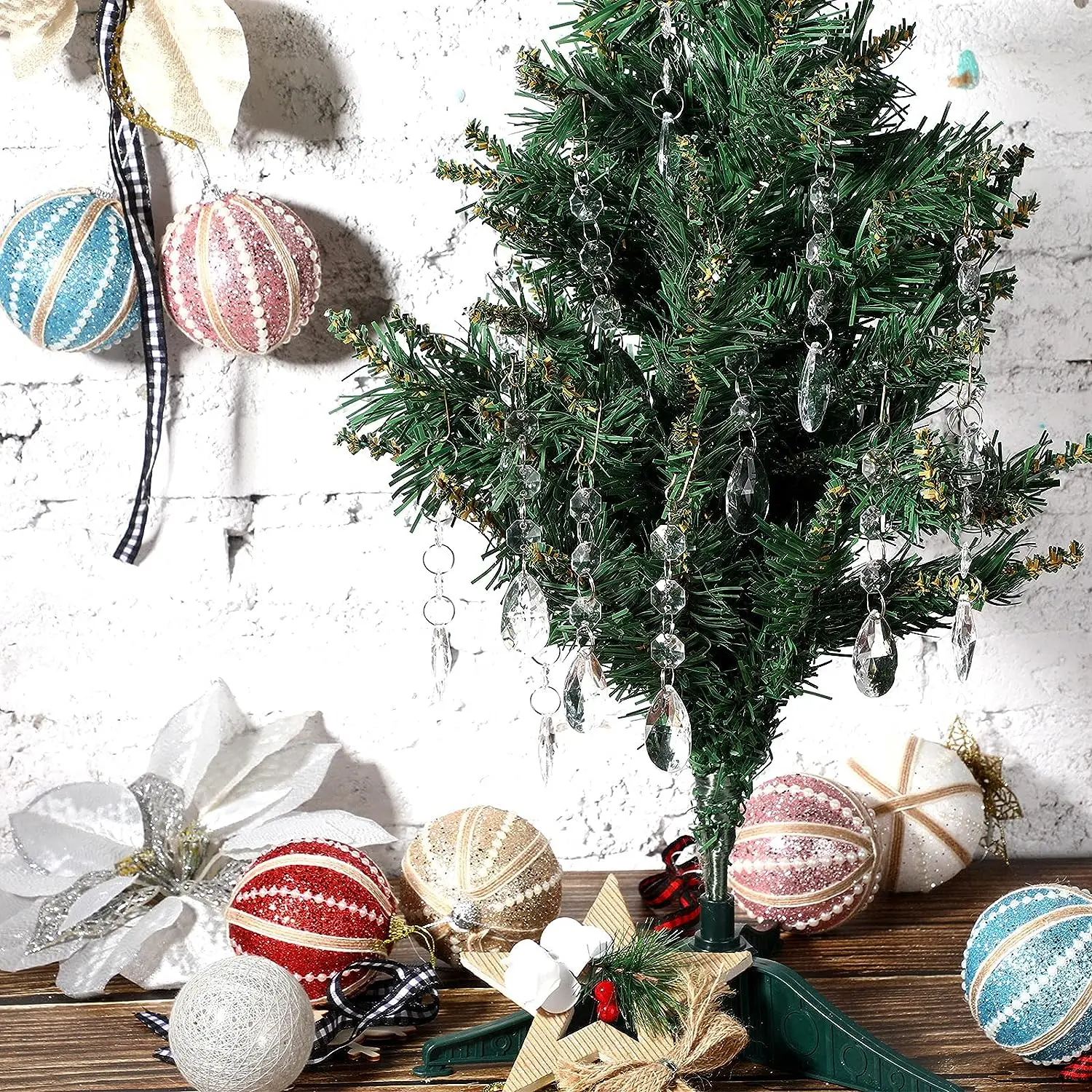 CR104 Crystal Water Drop Style Christmas Tree Ornaments Crystal Beads Garland Ornaments with Hook for Christmas Tree Decorations