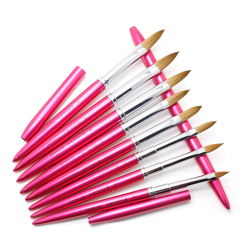 New Hot OEM Professional Nail Acrylic Brush Pure Kolinsky Pink Metal Handle International Size 4# ~ 20# Wholesale Nail Art Brush