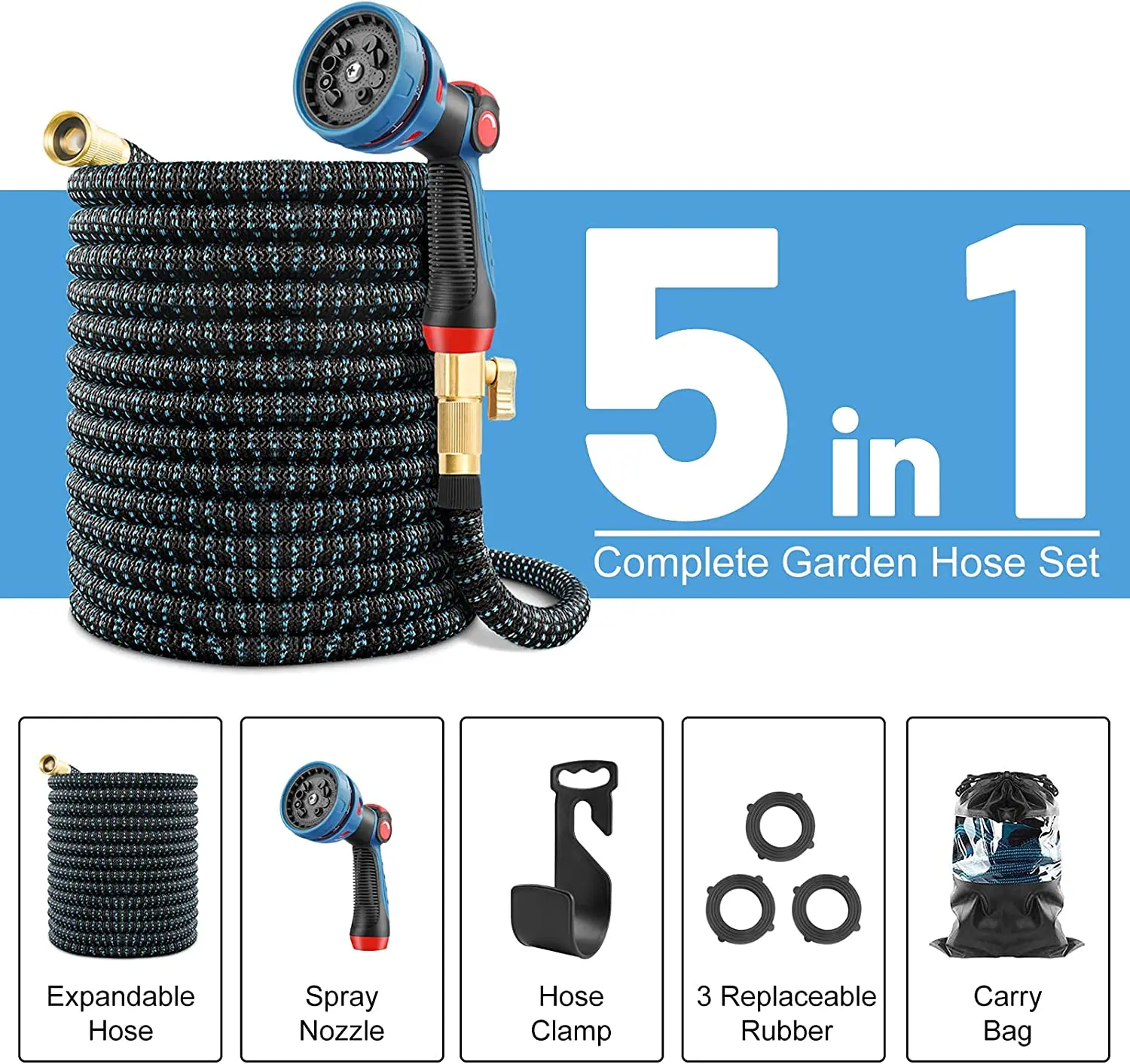 Expandable Hose Expandable Garden Hose Expanding 100FT Magic Pipe Water with Spray Gun 30 Meters Hose Set