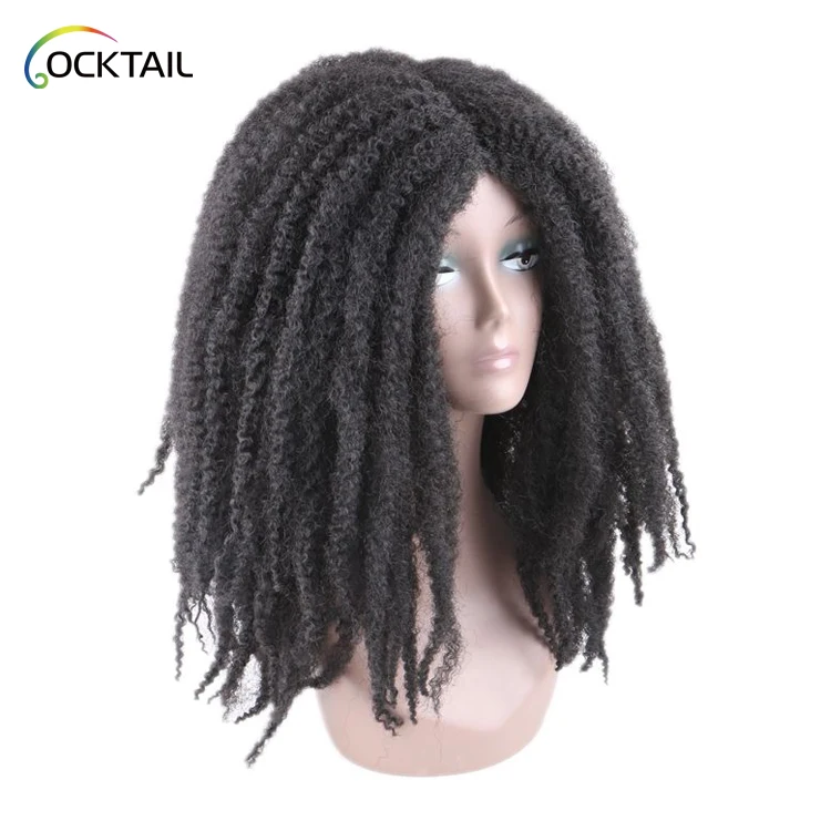 free sample synthetic marley braid hair wig, cheap price machine made afro wig for black women