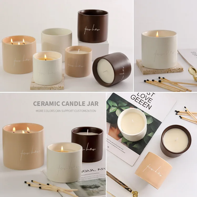 wholesale scent candle jar luxury handmade ceramic 3 wick  scented candle 310ml 720ml custom private label