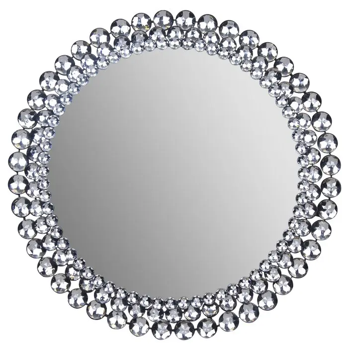 Wholesale Modern Round Jeweled Accent Mirror Shinny Crystal Wall Mirror For Home Hotel Furniture