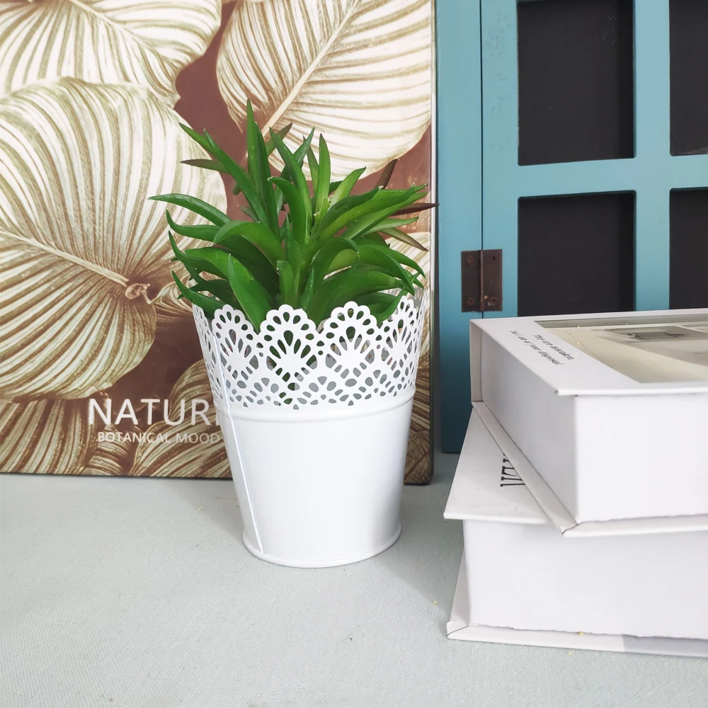 Nordic hollowed lace flower vase arrangement metal flower pot tin storage bucket simulation flower bucket home decoration