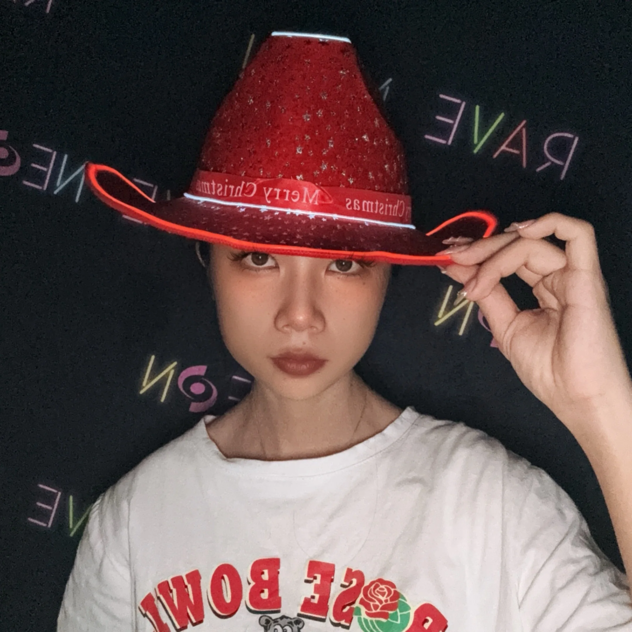 New Plain Fabric Christmas Pattern Led Light up Cowboy Hat Neon EL Wire Cowboy Hats Flashing Blink Lights Cowgirl Hat Christmas
