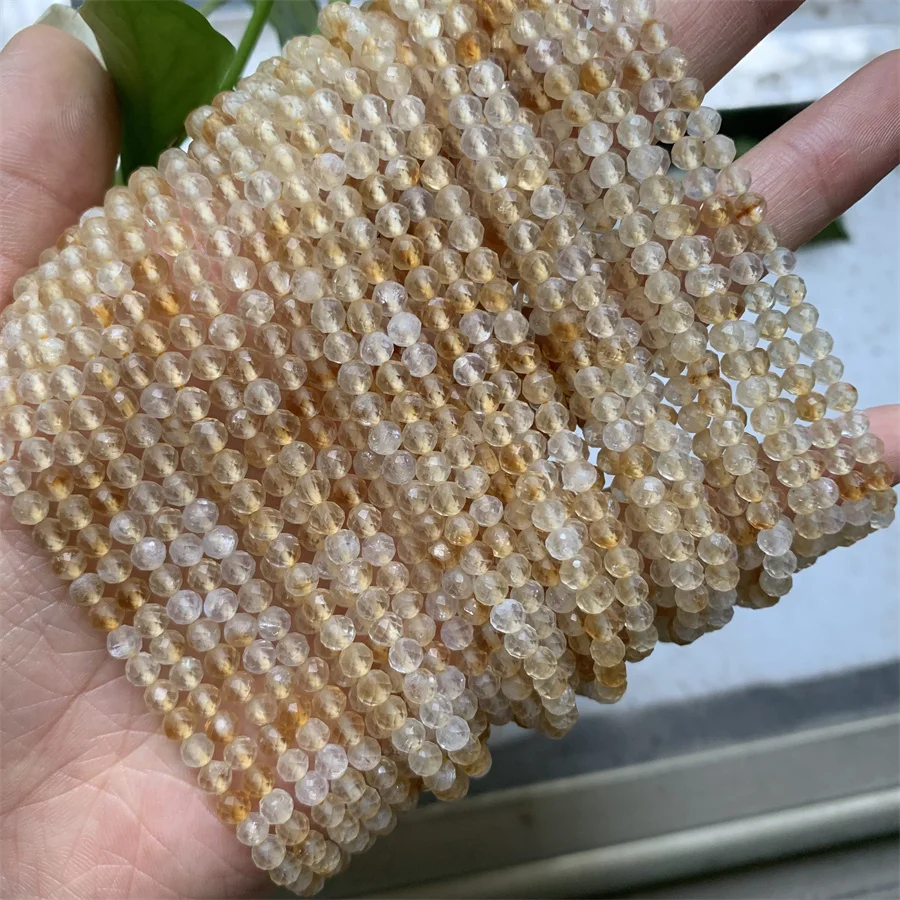Natural Citrine Faceted Stone Beads Loose 2mm 3mm 4mm Necklace Jewelry Making Crystal