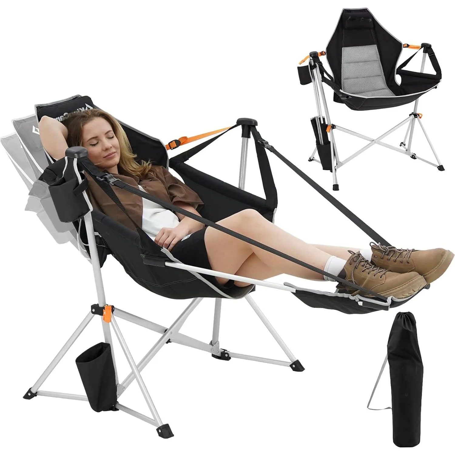 Hammock Chair, Folding Rocking Chair, Aluminum Adjustable Back Swing Chair, Chair with Removable