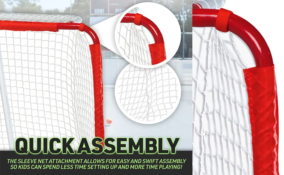 Hockey goal with folding steel frame and polyester net for kids knee hockey