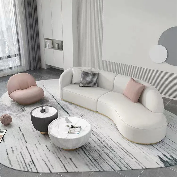 Nordic INS Popular Luxury Stylist Home Livingroom Furniture Cream White Stuffed Teddy Boucle Sofa Curved