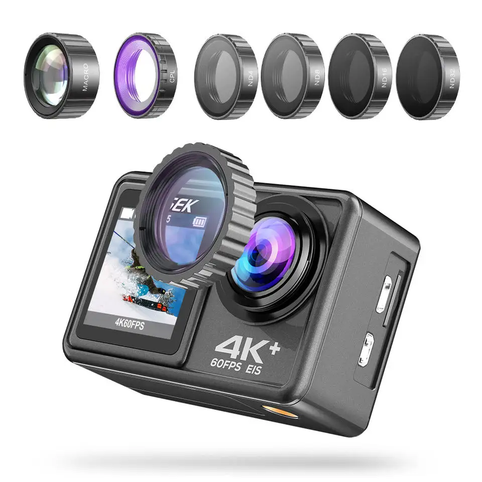 4K 60fps WiFi Спортивная камера Водонепроницаемая 30M Sport Dual Screen six фильтры action camera